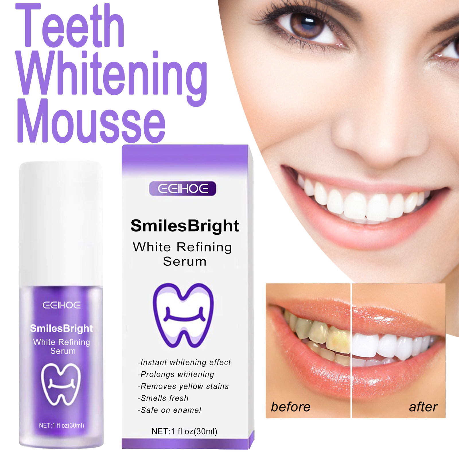 Teeth Whitening Ingredients - EELHOE Smiles Bright White Refining Serum