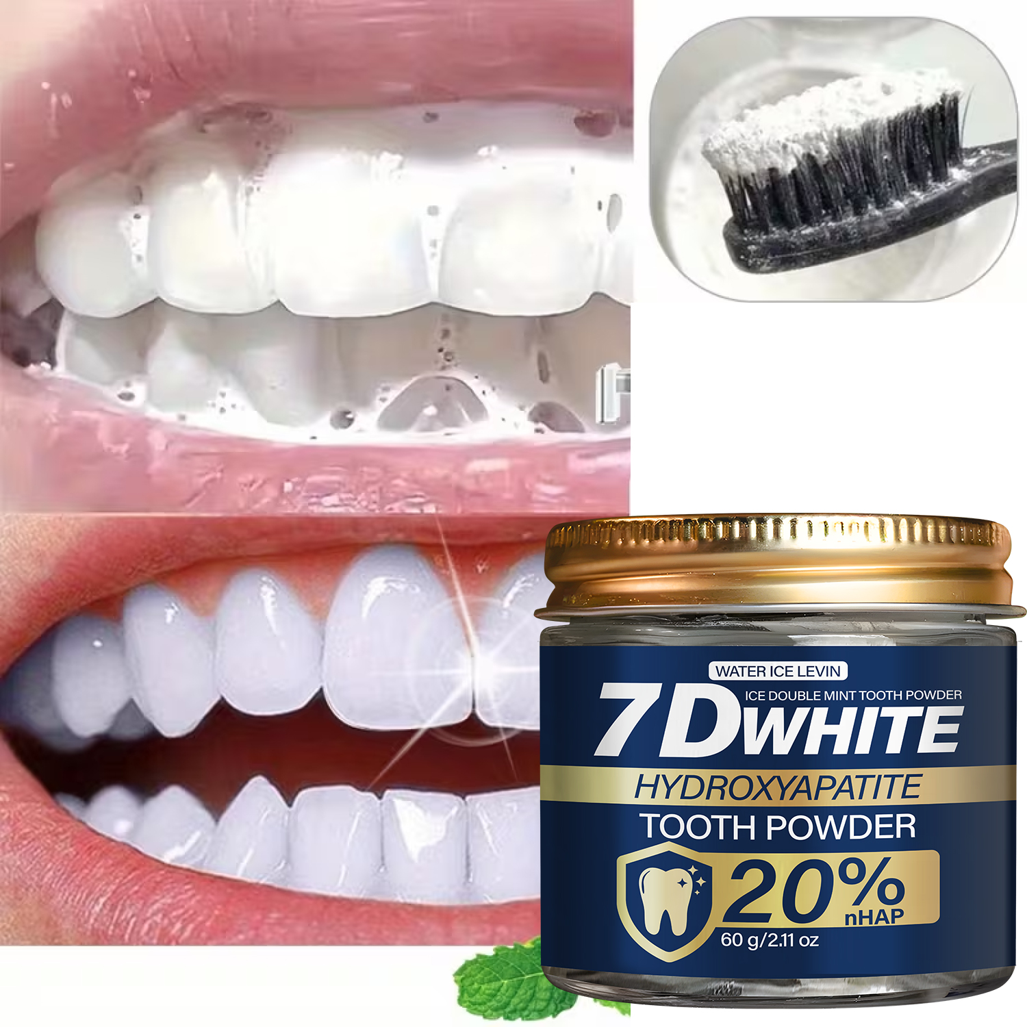 Teeth Whitening Charcoal Powder - Hydroxyapatite Tooth Powder 60g, 20% nHAP