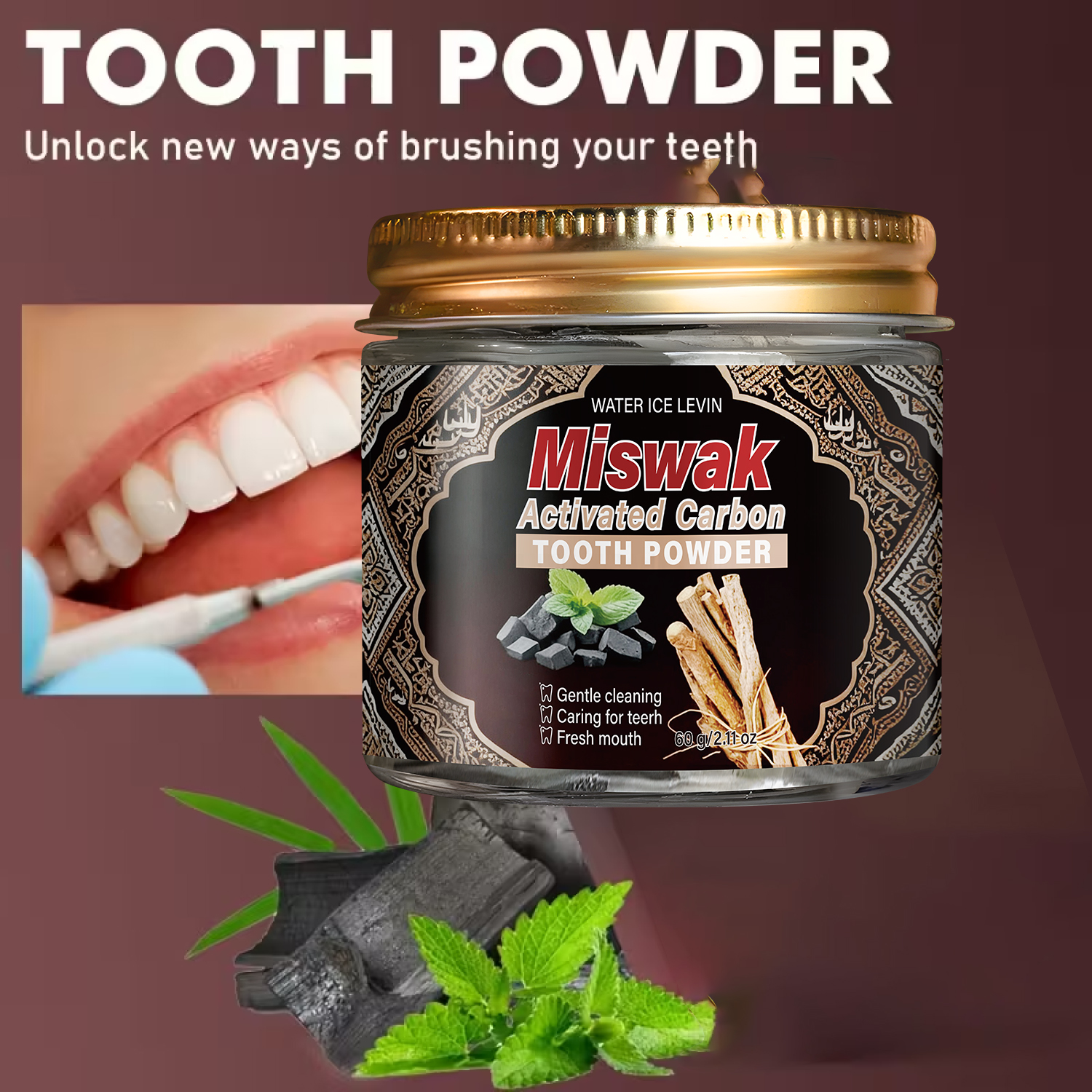 Activated Charcoal & Miswak To - đánh giá và giá Teeth Whitening Charcoal Powder