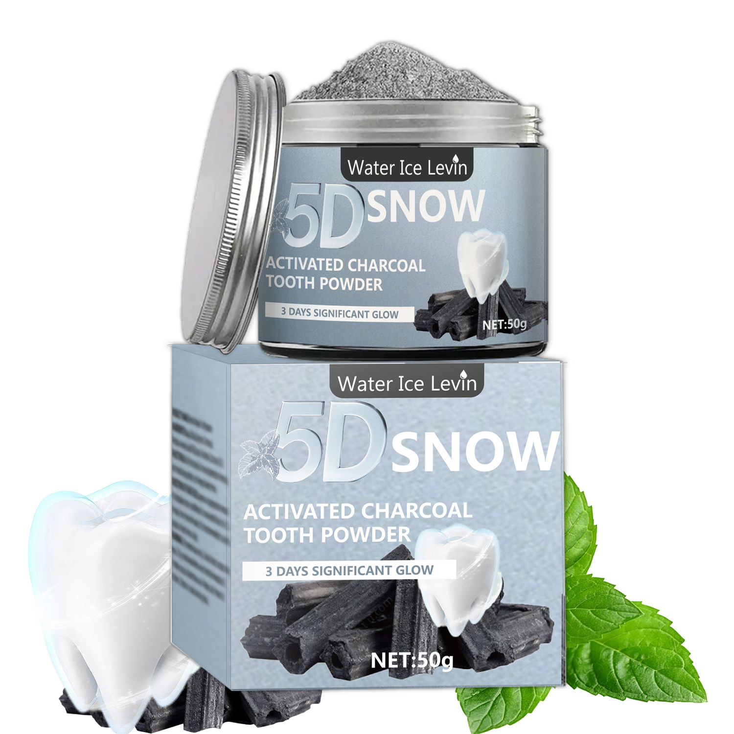 Water Ice Levin 5D Snow Activa - đánh giá và giá Teeth Whitening Charcoal Powder