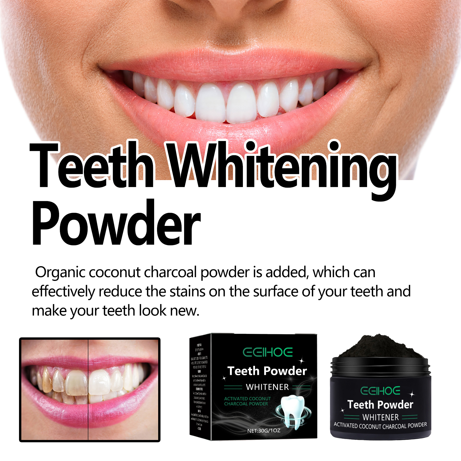 Natural Teeth Whitening Powder - đánh giá và giá Teeth Whitening Charcoal Powder