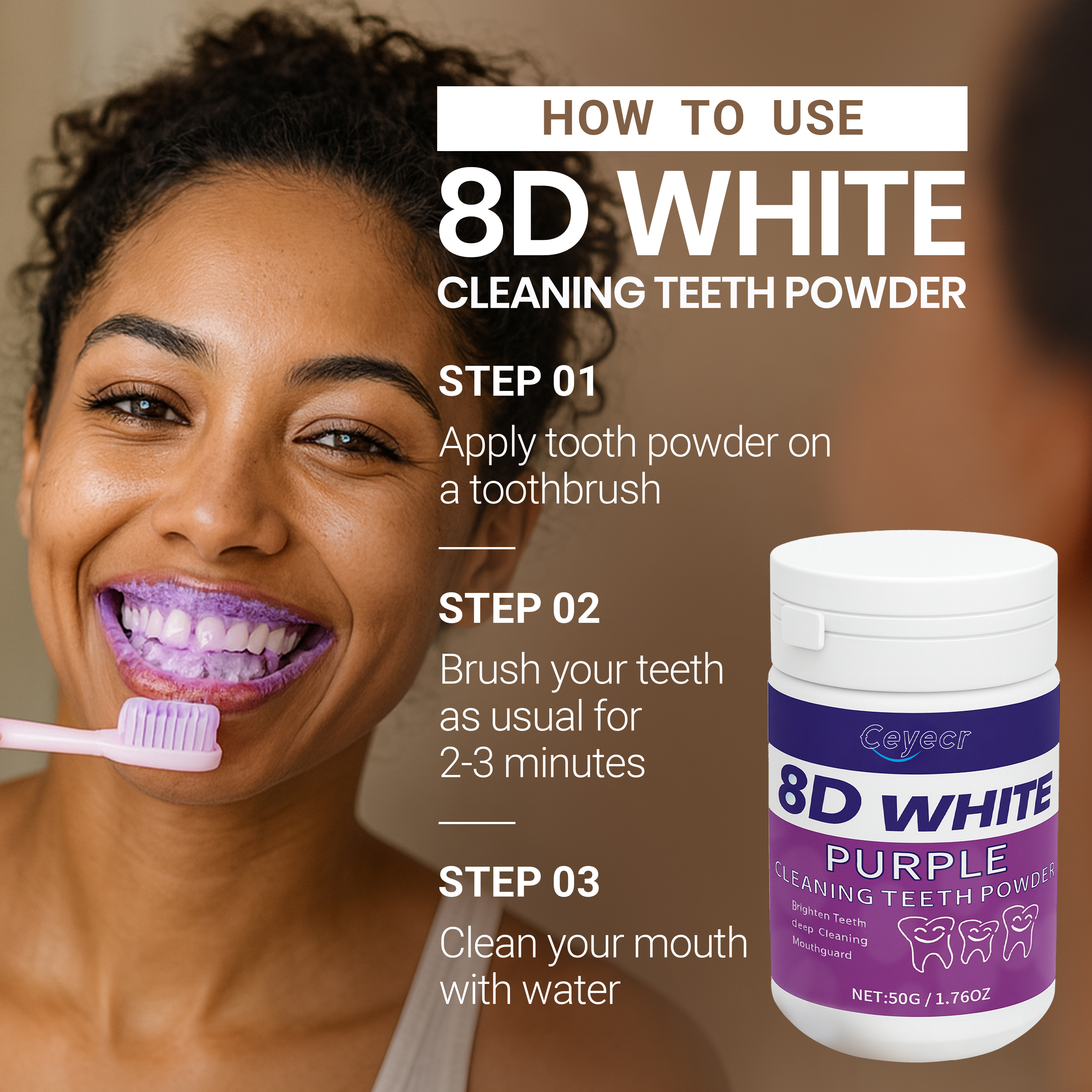 8D white Teeth Whitening Powde - đánh giá và giá Teeth Whitening Ingredients