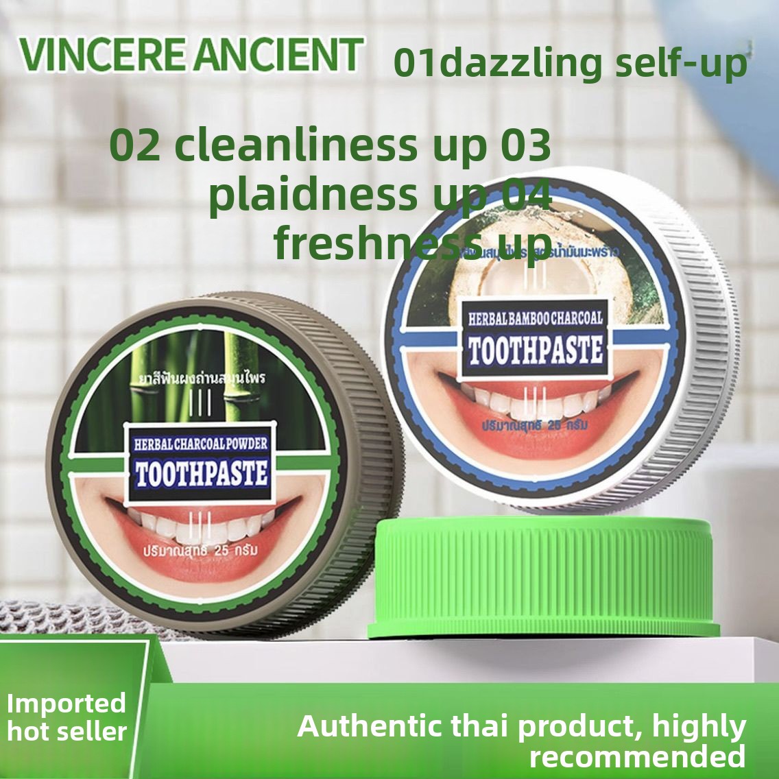 Natural Thai VINCERE Tooth Pow - đánh giá và giá Teeth Whitening Charcoal Powder